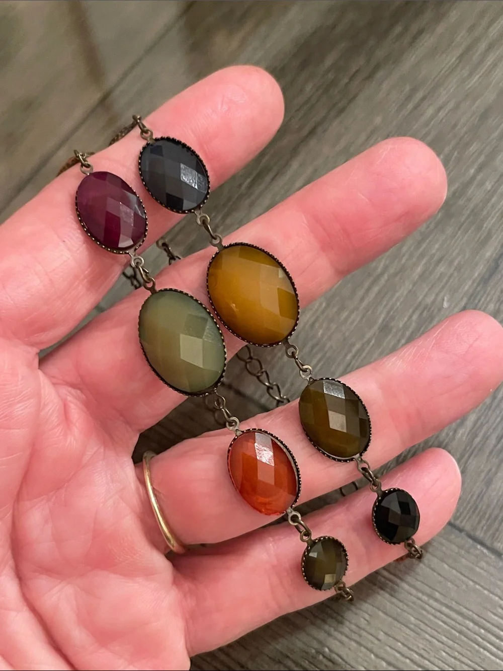 Vintage Set of Two Multi-color Faceted Oval Stone Bracelets